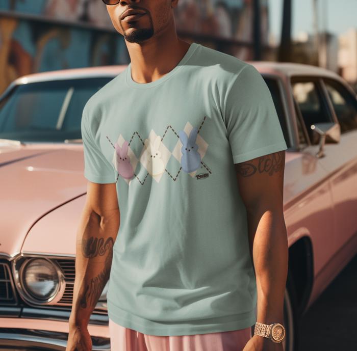 PEEPS® Argyle Tee | Bunny Vintage T-Shirt – Retro Easter Graphic Tee | Officially Licensed Spring Nostalgia Shirt
