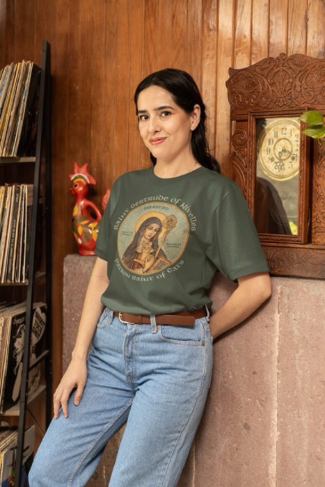 Saint Gertrude Patron Saint of Cats Graphic Tee
