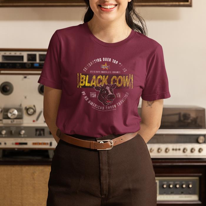 Black Cow Delicious Chocolate Caramel Tee – Vintage Retro Candy Logo T-Shirt