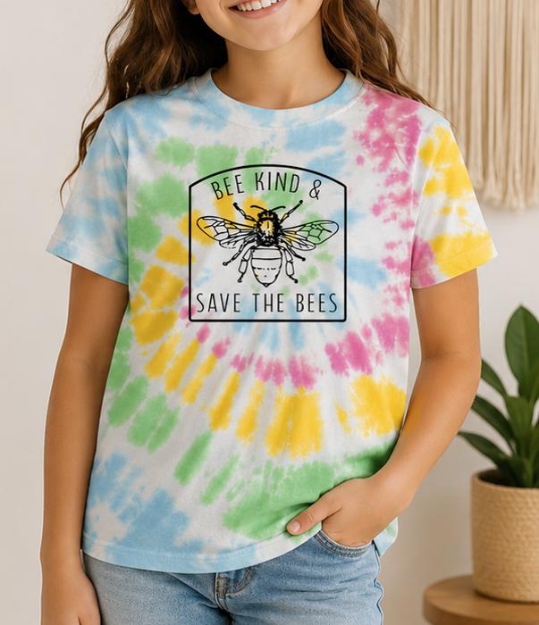 Bee Kind & Save the Bees Unisex Youth Tie-Dye Tee