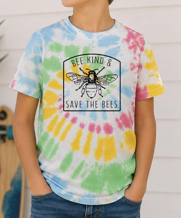 Bee Kind & Save the Bees Unisex Youth Tie-Dye Tee