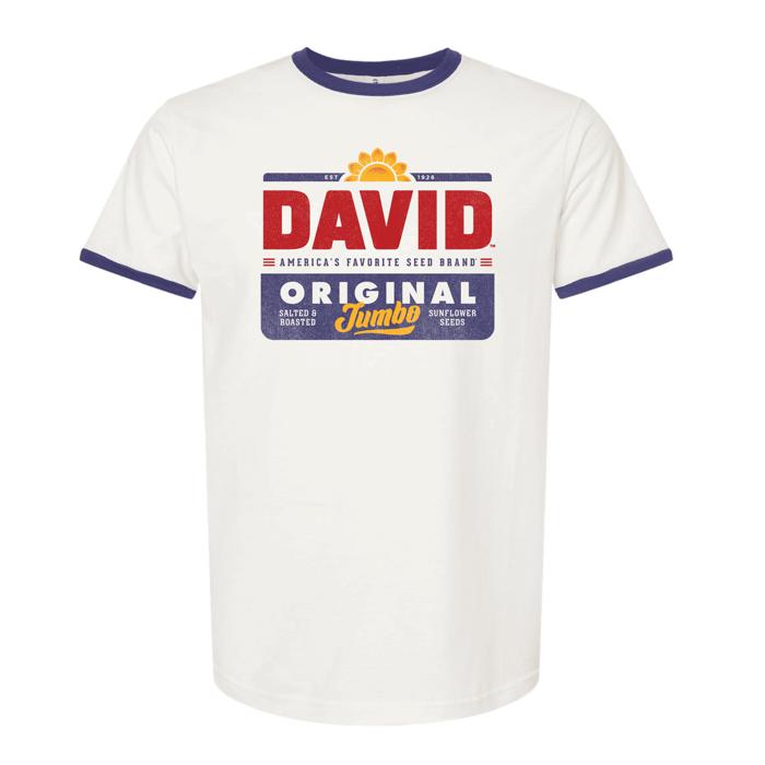 Official DAVID® Sunflower Seeds T-Shirt – Retro Ringer Tee | Vintage Baseball Snack Shirt
