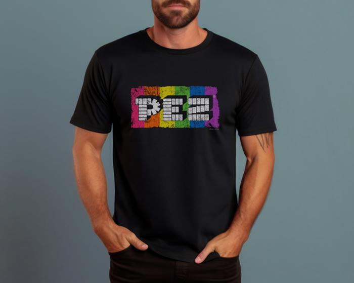 PEZ® 80s Neon Rainbow Tee – Vintage Candy Unisex Graphic T-Shirt