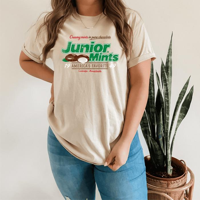 Junior Mints Chocolate Covered Creamy Mints Candy Tee – Vintage Unisex Graphic T-Shirt