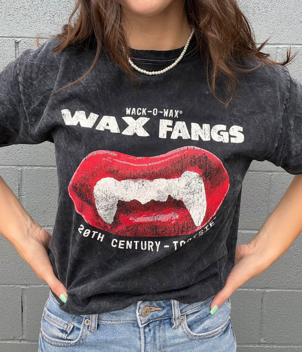 Wack-O-Wax® FANGS Black Mineral Wash Tee – Vintage Unisex Graphic T-Shirt