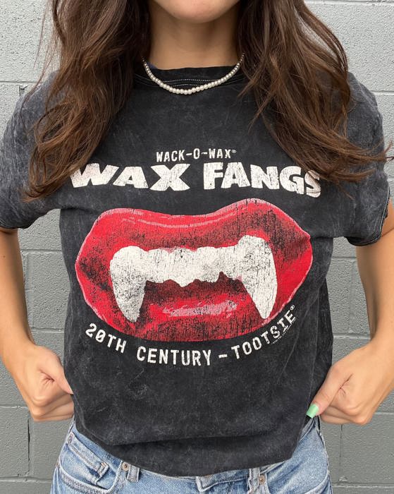 Wack-O-Wax® FANGS Black Mineral Wash Tee – Vintage Unisex Graphic T-Shirt