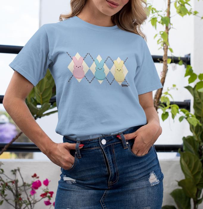PEEPS® Argyle Tee | Bunny Vintage T-Shirt – Retro Easter Graphic Tee | Officially Licensed Spring Nostalgia Shirt