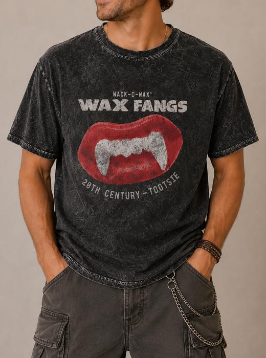 Wack-O-Wax® FANGS Black Mineral Wash Tee – Vintage Unisex Graphic T-Shirt