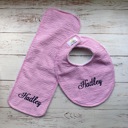 Hot Pink Seersucker Personalized Boutique Bib & Burp Cloth Set