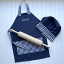 Navy Gingham Little Chef Apron & Hat Set 