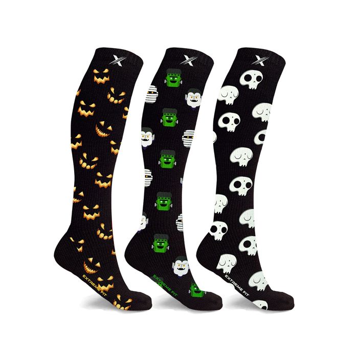 Men's & Womenswear Knee High Compression Halloween Spooky Socks | 3-Pairs