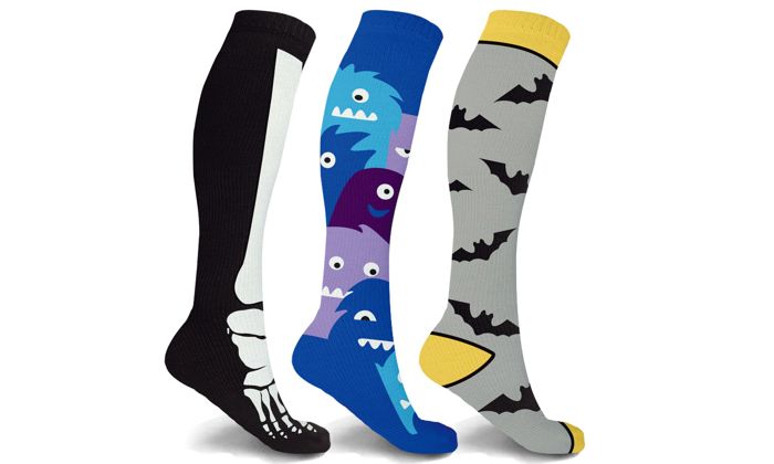 Men's & Womenswear Knee High Compression Halloween Spooky Socks | 3-Pairs