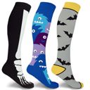 Style 1 S-M Men's & Womenswear Knee High Compression Halloween Spooky Socks | 3-Pairs