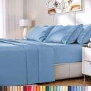 Denim Blue California King Hotel Luxury 2000 Series 6-Piece Rayon from Bamboo Cooling Bed Sheet Set