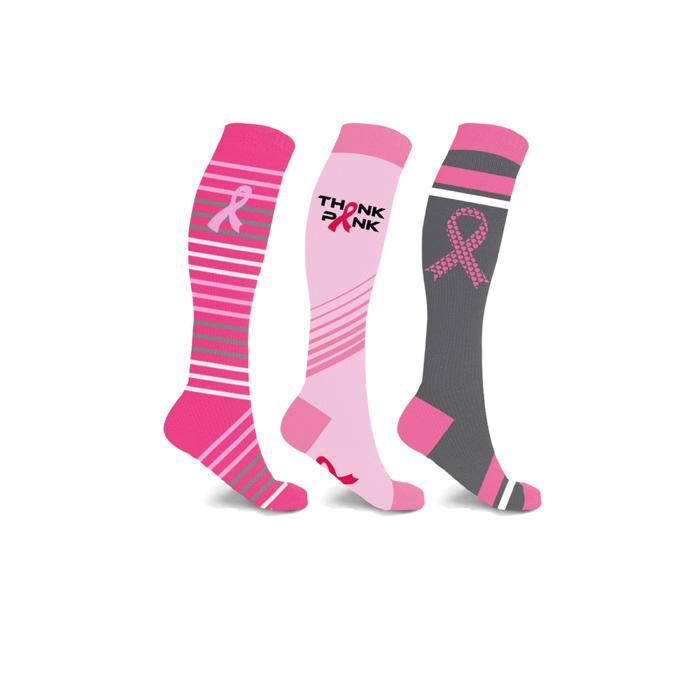 3-Pair Knee High Breast Cancer Awareness Compression Socks Unisex | 2 Styles