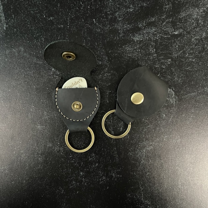 Custom Guitar Pick Gift Set; Bone Pick on a Leather Keychain Pouch with Additional Custom Pick in Pouch