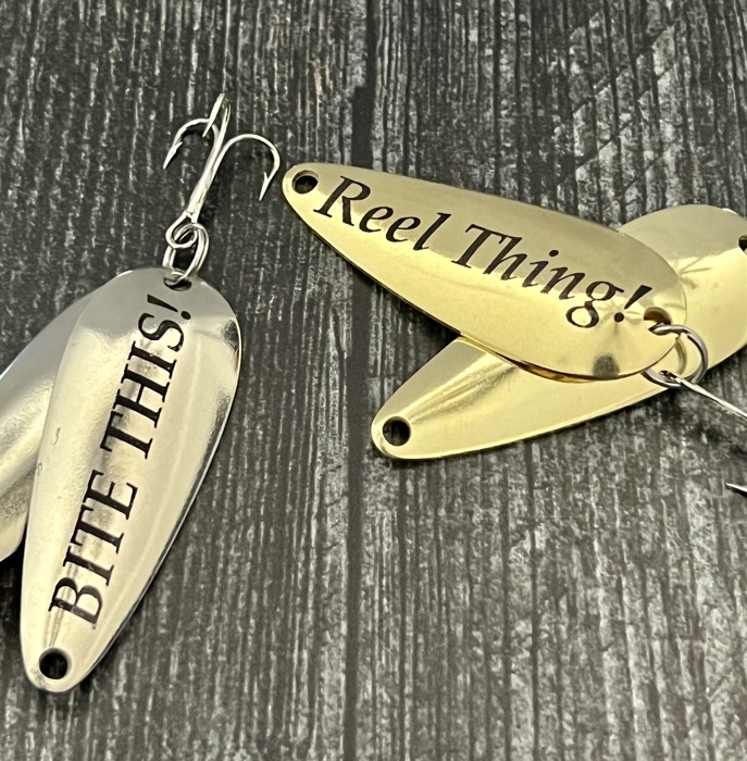 Personalized Fishing Lure Gift Set with Bass Flag Engraved Tin