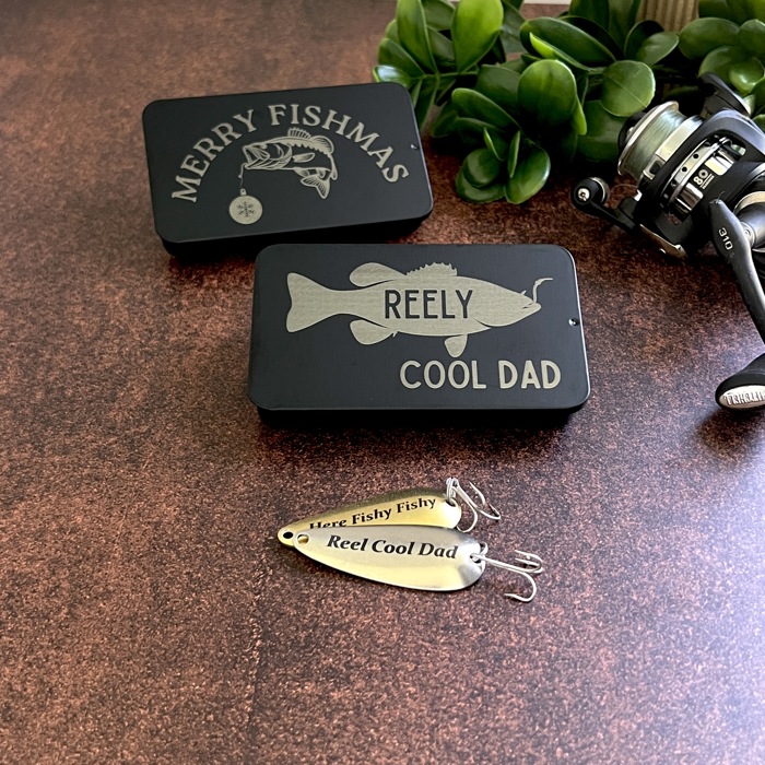 Fishing Gift Set for Dad; Father's Day Set of Two Fishing Lures in Metal Tin