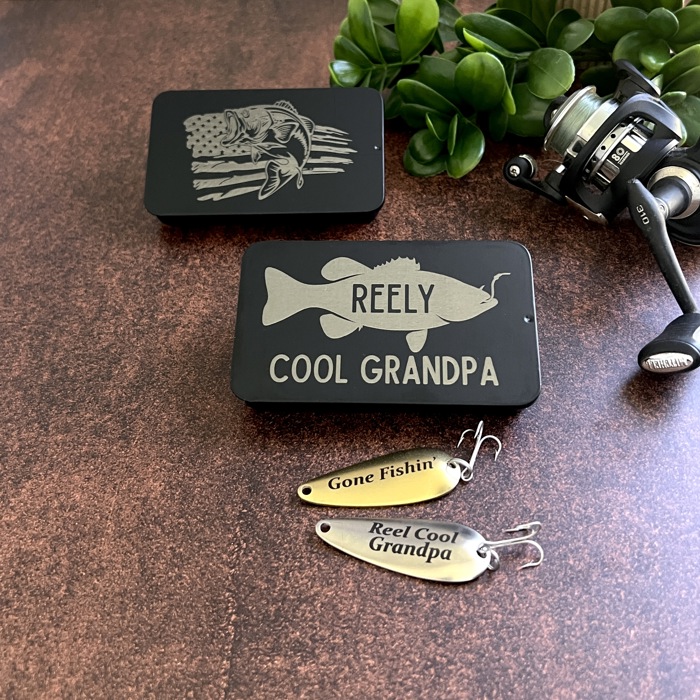 Gift Set for Grandpa From Grandkids, Reel Cool Grandpa and Gone Fishin' Engraved Lures