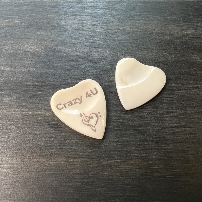 Custom Heart-Shaped Bone Guitar Pick Gift Set with Keychain or Wood Box
