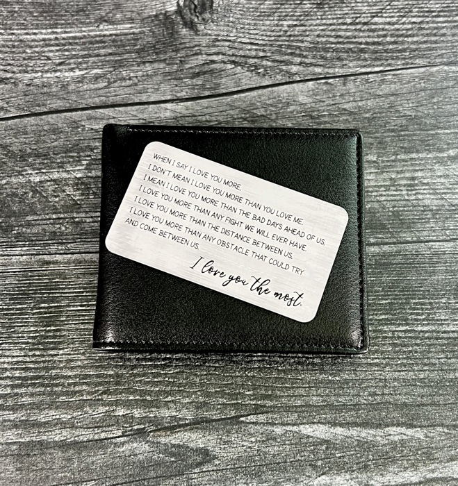 Love You Most Engraved Photo Metal Wallet Insert | 8 Color Options | Keepsake Gift for Him