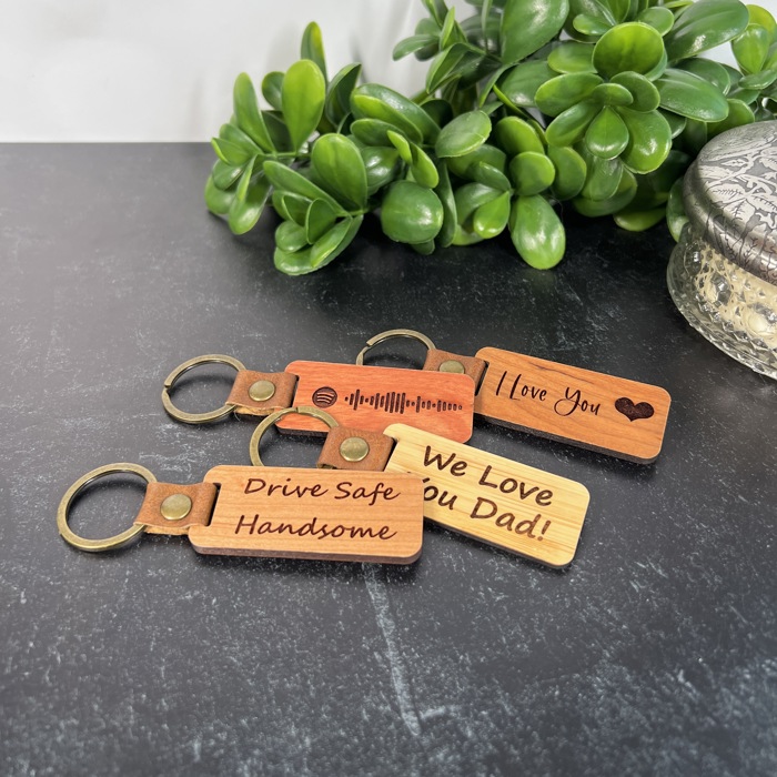 Custom Engraved Wood Keychains in Four Colors | Personalized Unisex Gift for All Ages