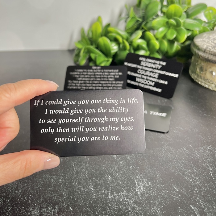 Text Engraved Metal Wallet Card | Custom Encouragement Insert Card | Personalized Gift for Him or Her