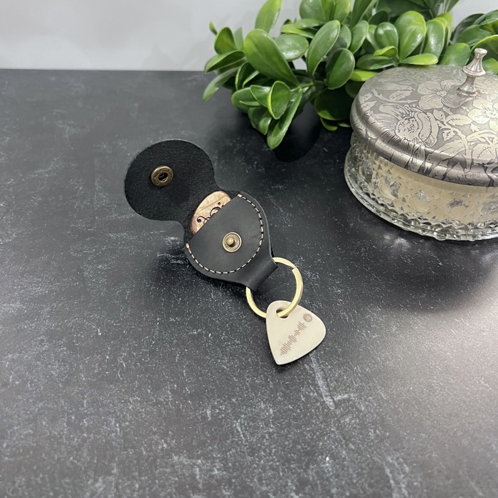 Custom Guitar Pick Gift Set; Bone Pick on a Leather Keychain Pouch with Additional Custom Pick in Pouch