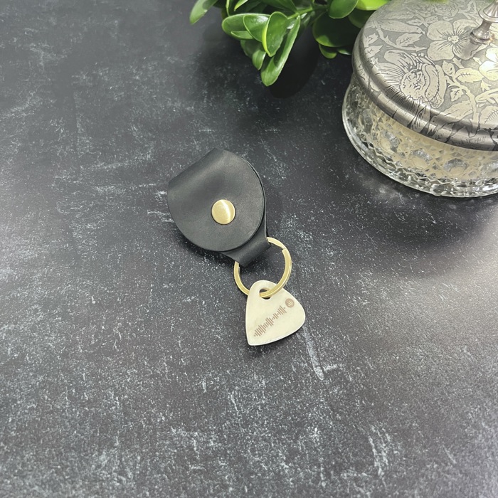 Custom Guitar Pick Gift Set; Bone Pick on a Leather Keychain Pouch with Additional Custom Pick in Pouch