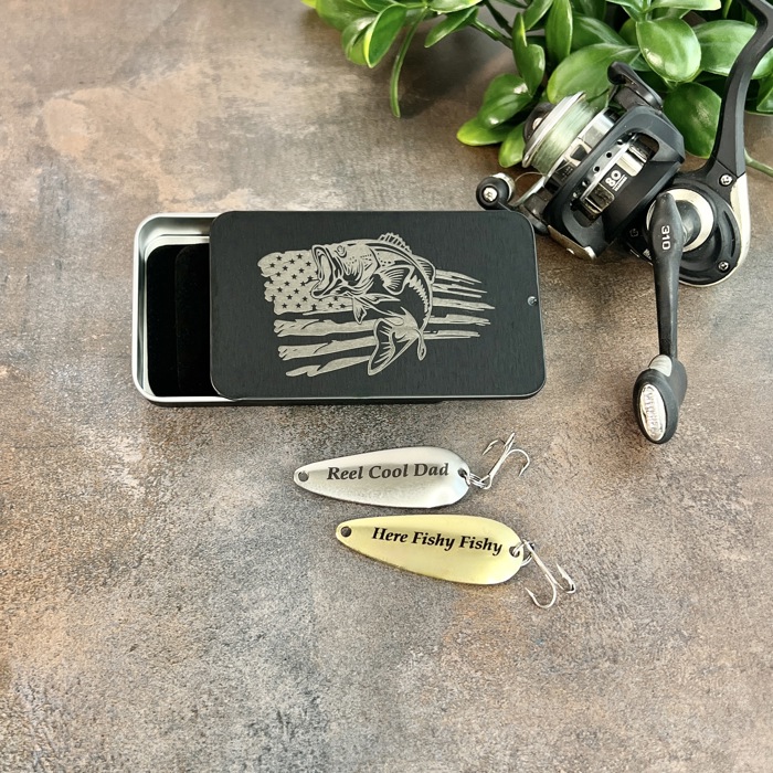 Fishing Gift Set for Dad; Father's Day Set of Two Fishing Lures in Metal Tin