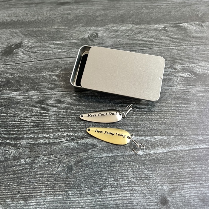 Fishing Gift Set for Dad; Father's Day Set of Two Fishing Lures in Metal Tin