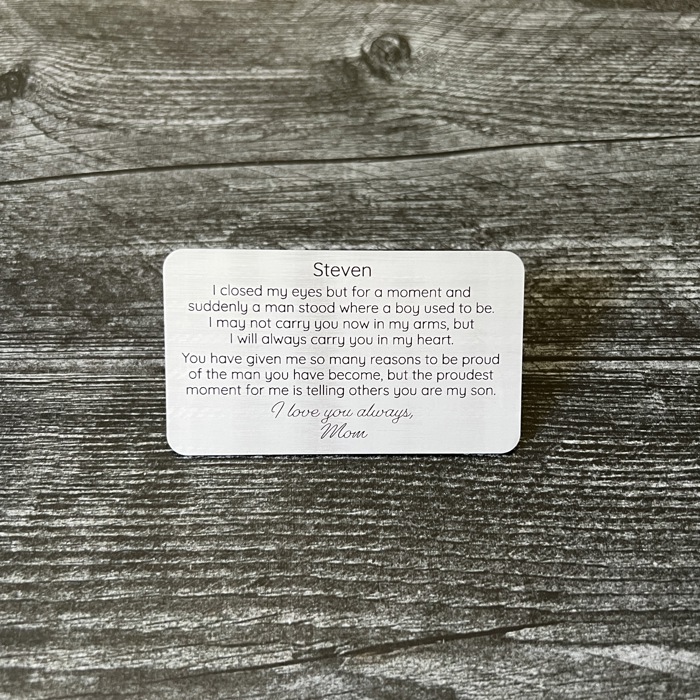 Personalized Wallet Insert for Son, Choice of 2 Colors, Back to School