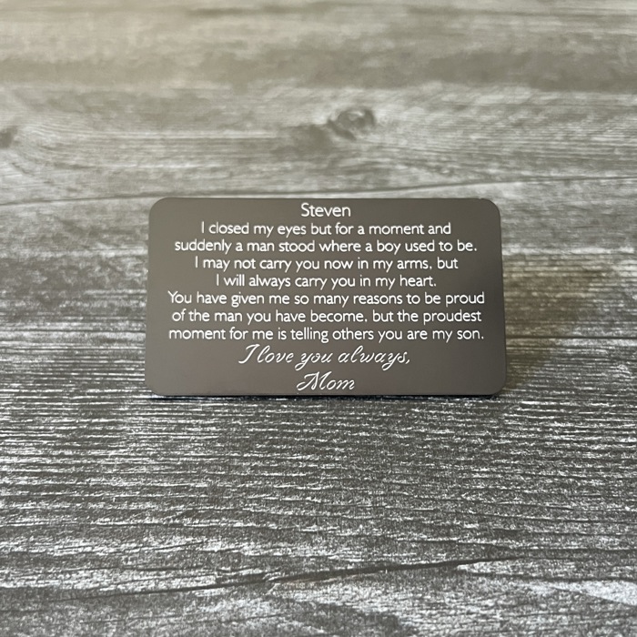 Text Engraved Metal Wallet Card | Custom Encouragement Insert Card | Personalized Gift for Him or Her