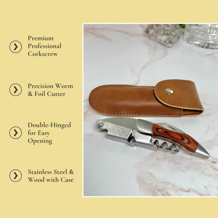 Stainless Steel & Wood Professional Series Corkscrew | Hostess Gift 