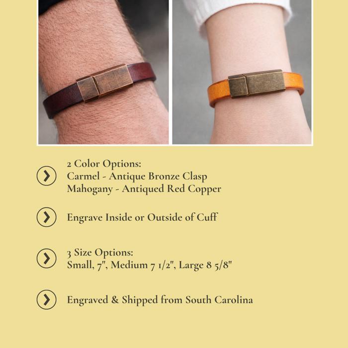 Premium Leather Customized Cuff Bracelet | Personalized Gift for Him or Her 