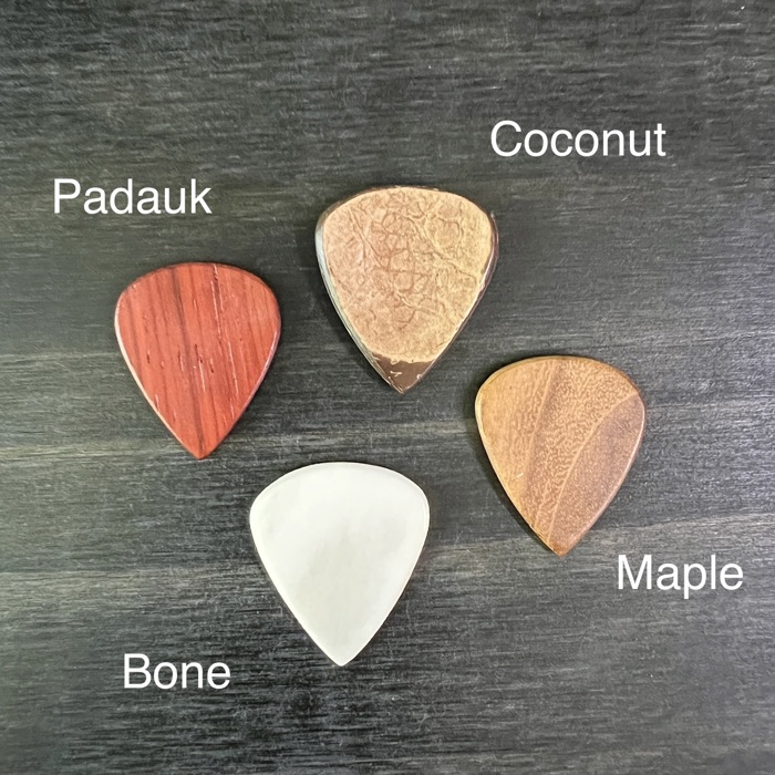 Custom Guitar Pick Gift Set; Bone Pick on a Leather Keychain Pouch with Additional Custom Pick in Pouch