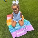  Personalized Rainbow Beach Towel - Custom Name Vacation Gift Groovy Retro Style