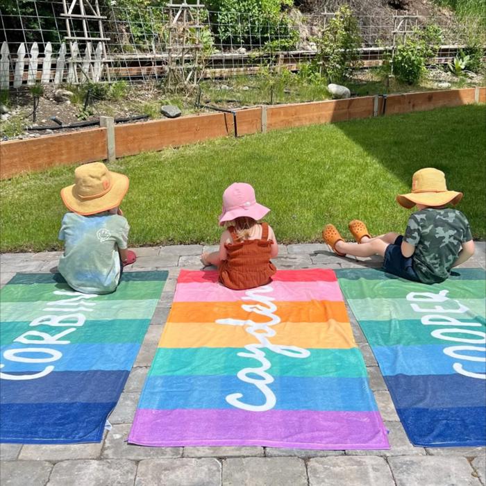 Custom Rainbow Beach Towel with Personalized Name - Retro Style