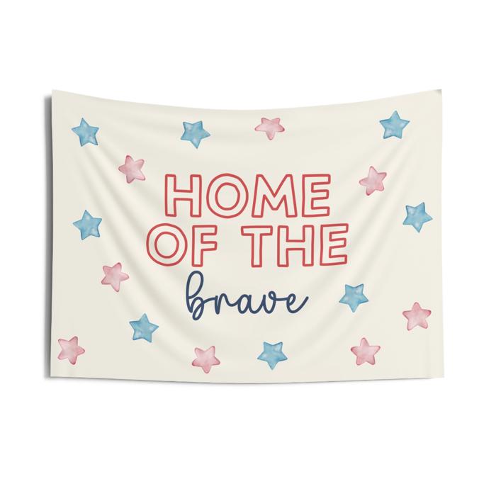 Home of the Brave Patriotic Banner - Memorial Day and 4th of July Decor with Patriotic Backdrop