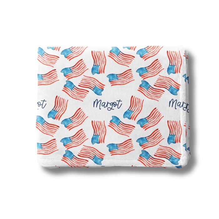 Custom Patriotic USA Flag Name Blanket - 4th of July Memorial Day and Summer Holiday Designs