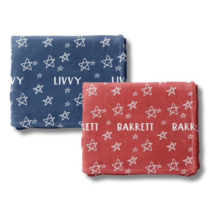 Custom Patriotic Stars Name Holiday Blanket - Personalized 4th of July Memorial Day Summer Gift