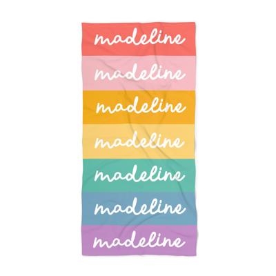 Personalized Rainbow Beach Towel - Custom Name Vacation Gift Groovy Retro Style