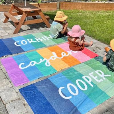 Custom Rainbow Beach Towel with Personalized Name - Retro Style