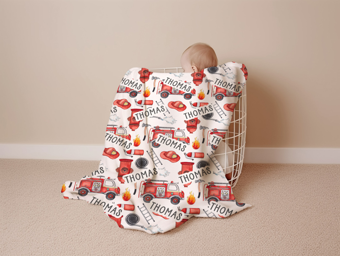 Personalized Fireman Truck Blanket