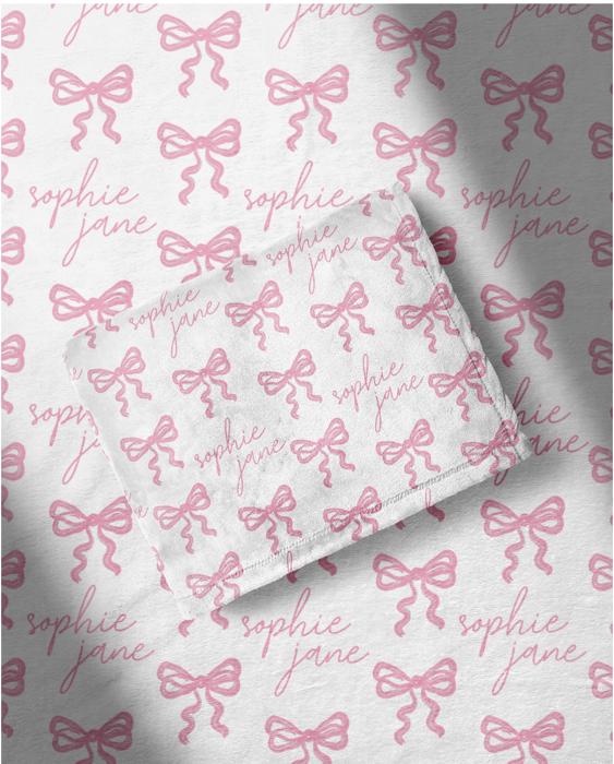 Personalized Baby Girl Minky Blanket  - Pink Bows