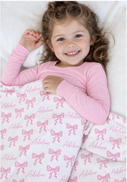 Personalized Baby Girl Minky Blanket  - Pink Bows