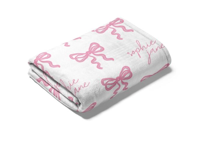 Personalized Baby Girl Minky Blanket  - Pink Bows