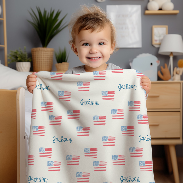 Patriotic Personalized Red, White, Blue Blanket 