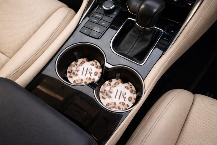Personalized Animal Print Sandstone Car Coasters – Set of 2