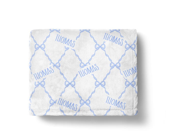 Personalized Blue Bow Nursery & Toddler Blanket